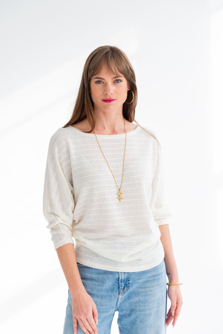 Boatneck Knit Ivory Stripe-TOPS-kindacollection-Kinda