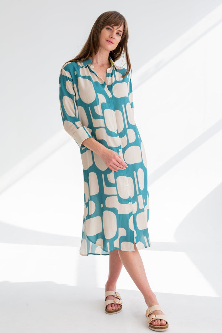 Evie Dress Blue Pebble Print-DRESSES-kindacollection-Kinda