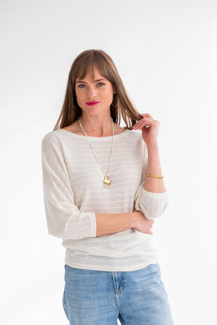 Boatneck Knit Ivory Stripe-TOPS-kindacollection-Kinda