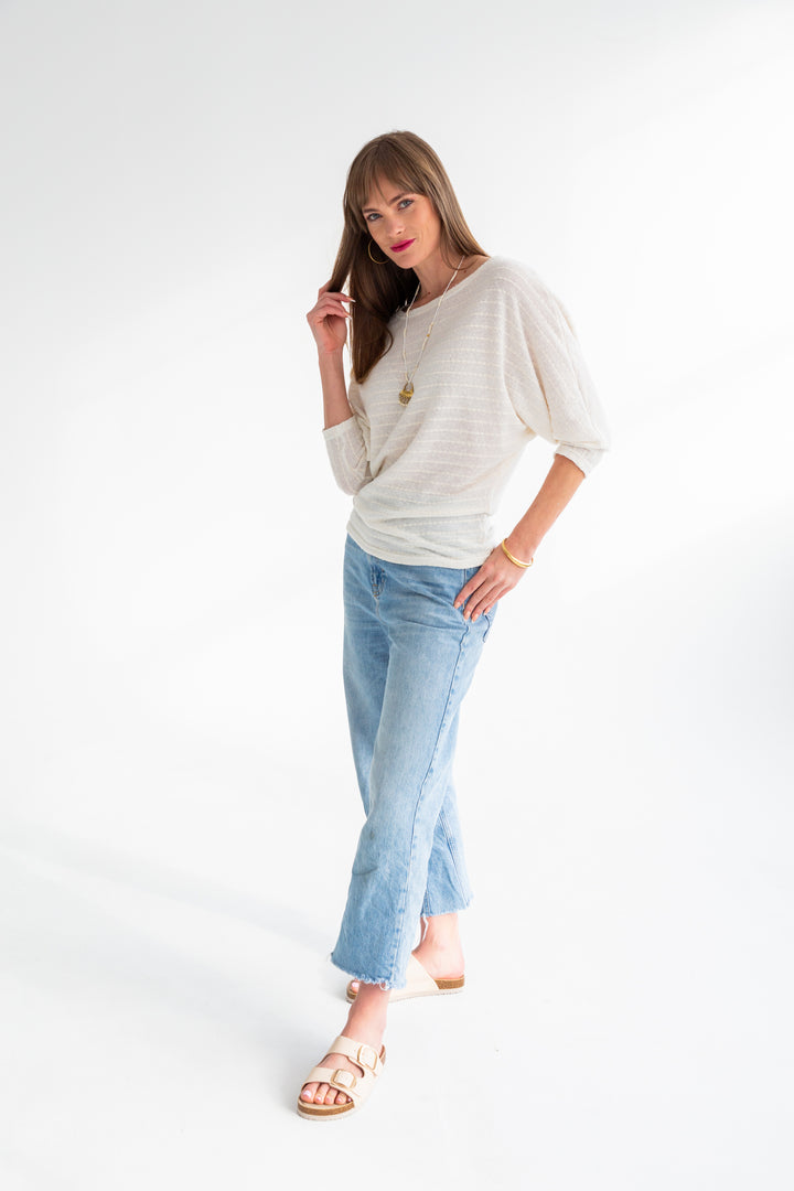 Boatneck Knit Ivory Stripe-TOPS-kindacollection-Kinda