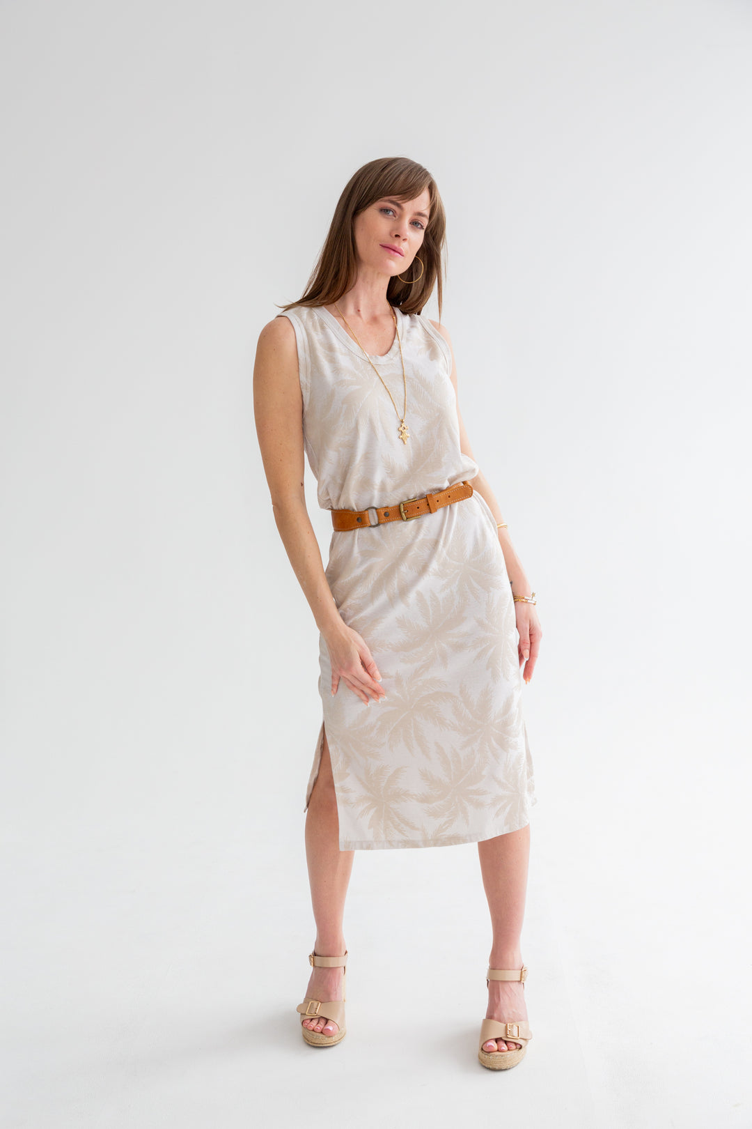 Nina Knit Dress Natural Palm-DRESSES-kindacollection-Kinda