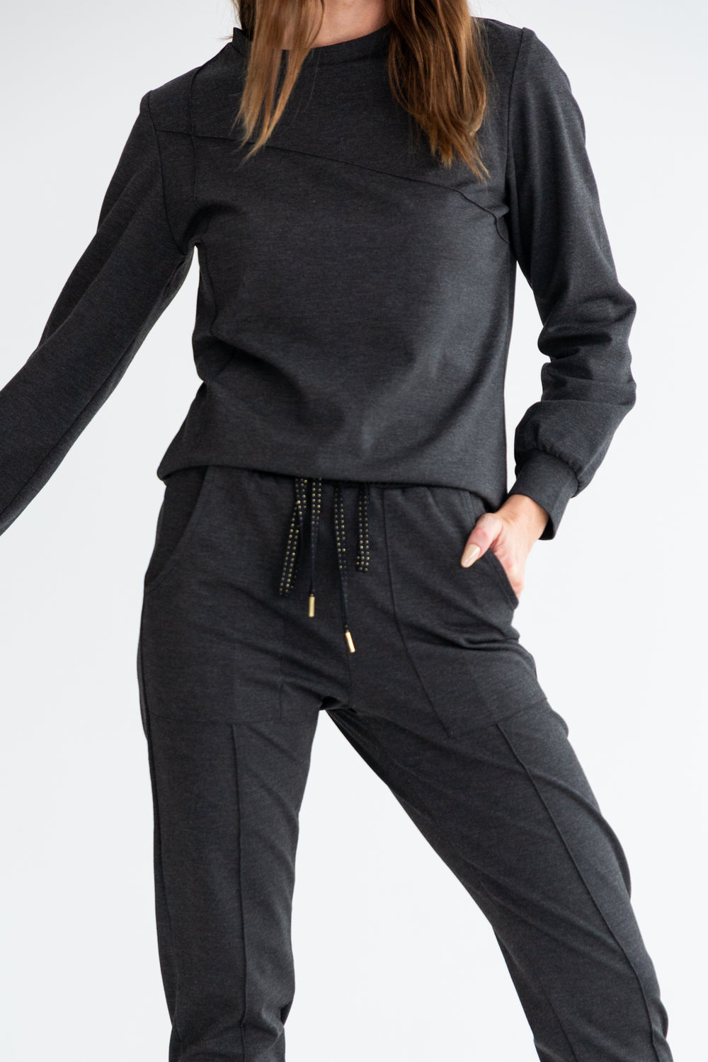 The Track Pants Black Melange-PANTS-kindacollection-Kinda