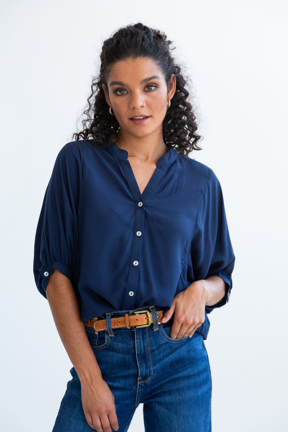 Gabi Blouse Navy-TOPS-kindacollection-Kinda