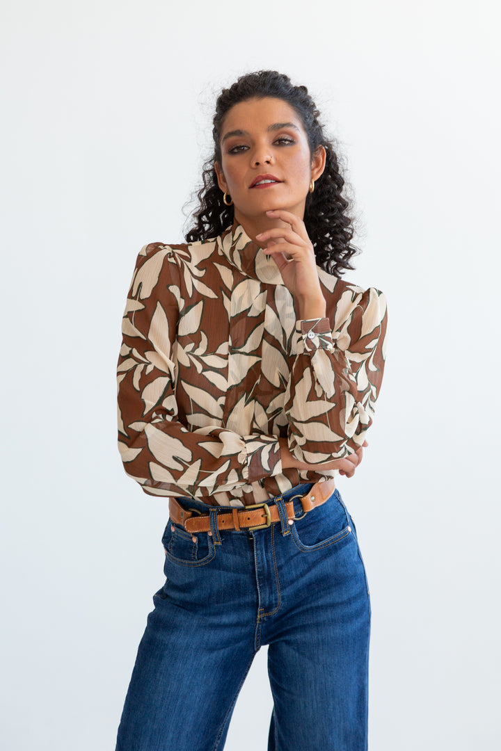 Dulcie Blouse Brown Floral-TOPS-kindacollection-Kinda