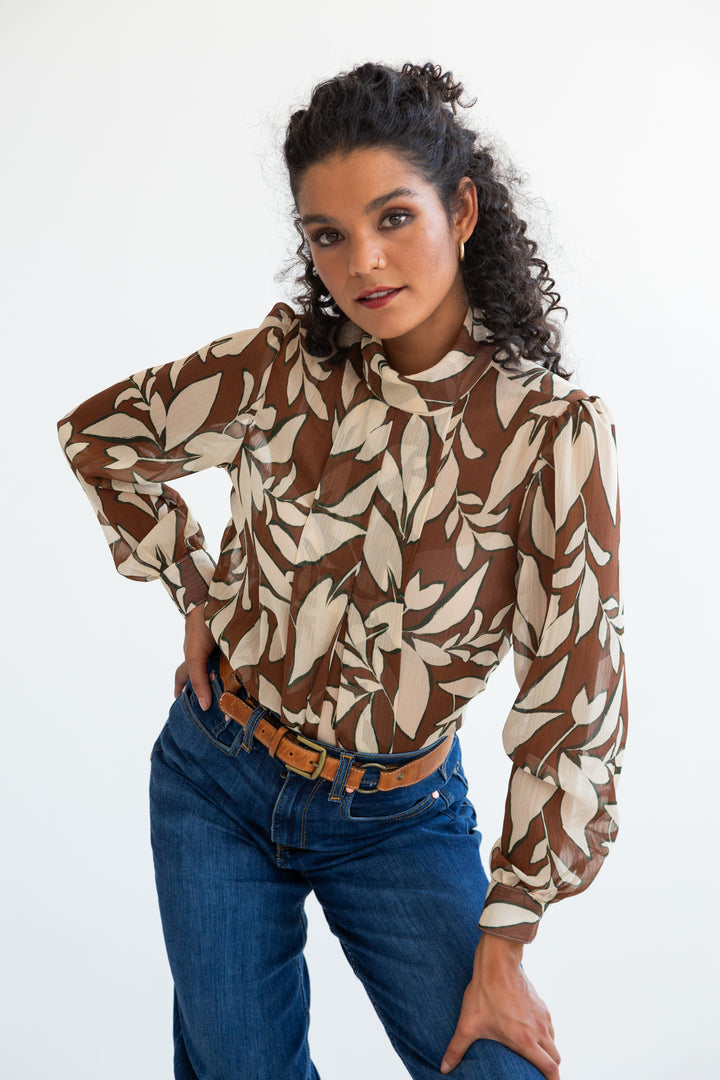 Dulcie Blouse Brown Floral-TOPS-kindacollection-Kinda