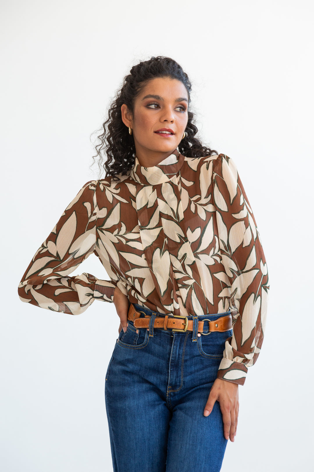 Dulcie Blouse Brown Floral-TOPS-kindacollection-Kinda