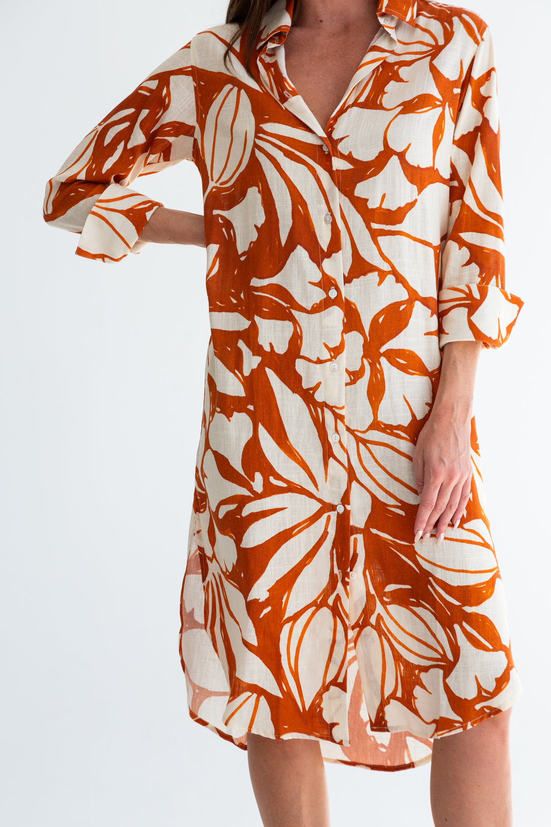 Evie Dress Tobacco Floral-DRESSES-kindacollection-Kinda