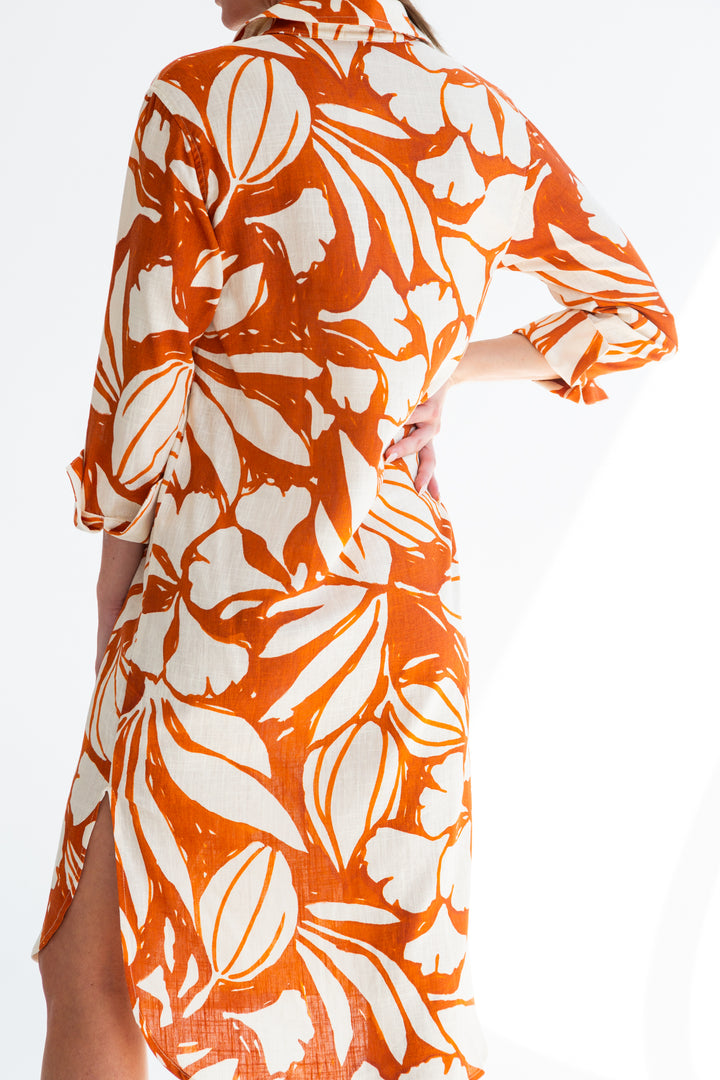 Evie Dress Tobacco Floral-DRESSES-kindacollection-Kinda
