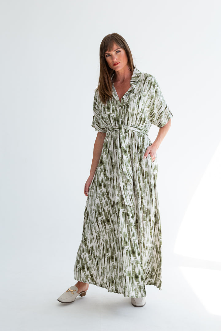 Kate Dress Khaki Watercolour-DRESSES-kindacollection-Kinda