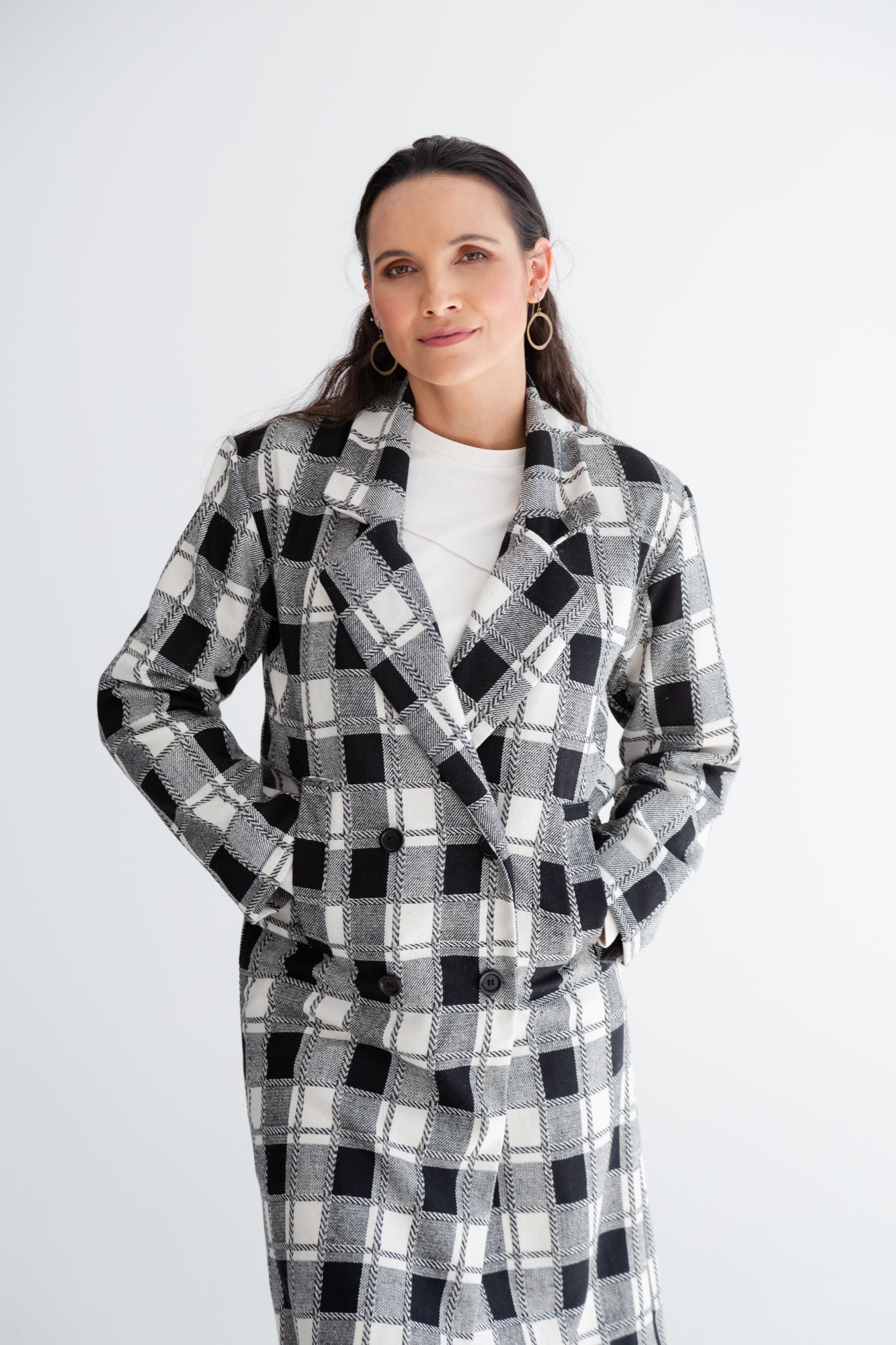 Black check coat outlet womens