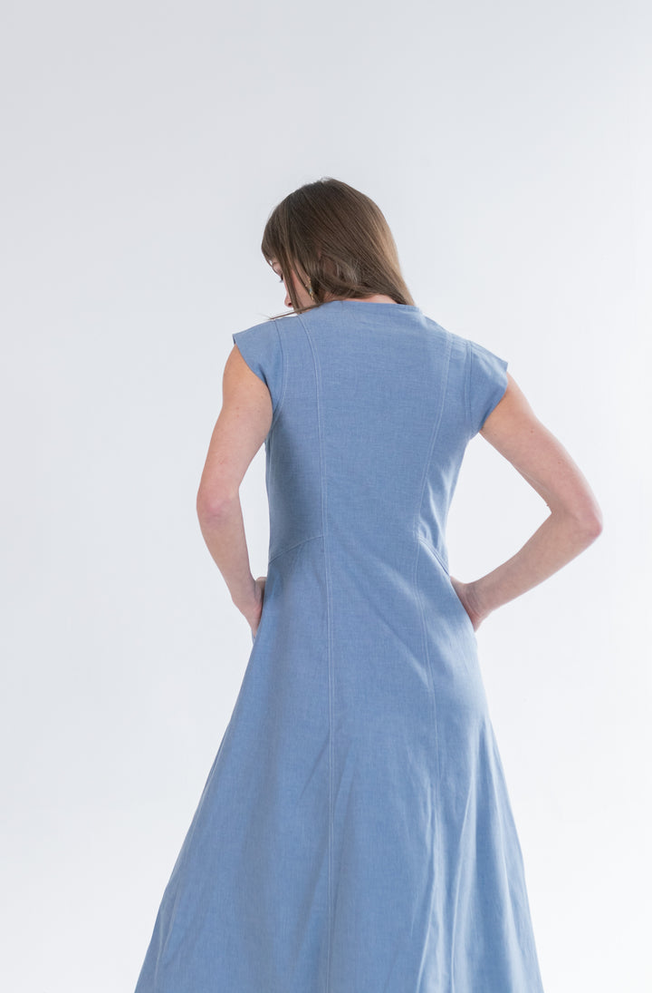 Gianna Dress Denim Cap Sleeve-DRESSES-kindacollection-Kinda