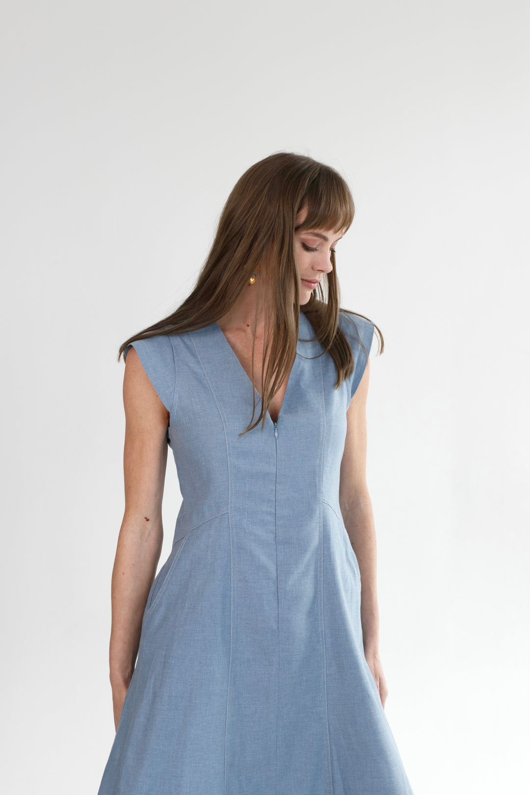 Gianna Dress Denim Cap Sleeve-DRESSES-kindacollection-Kinda