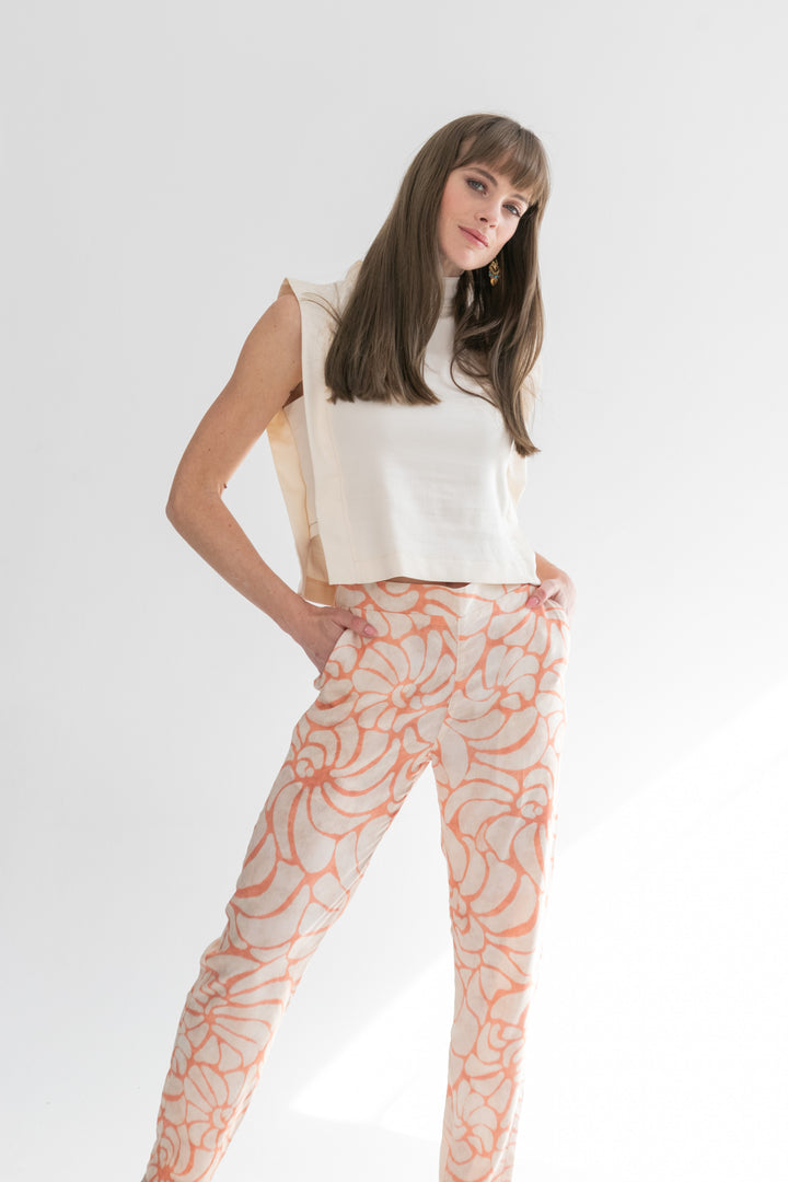 Amara Pants Coral Shell Print-PANTS-kindacollection-Kinda