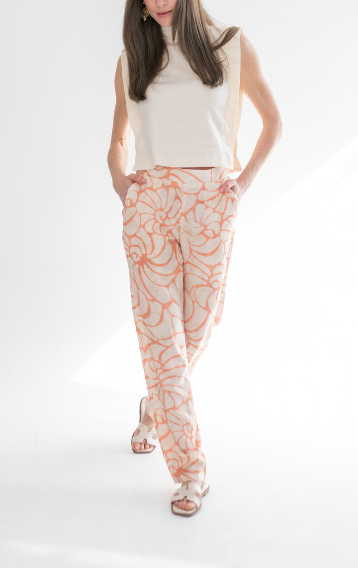 Amara Pants Coral Shell Print-PANTS-kindacollection-Kinda