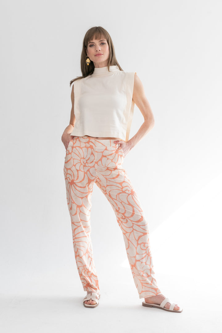 Amara Pants Coral Shell Print-PANTS-kindacollection-Kinda