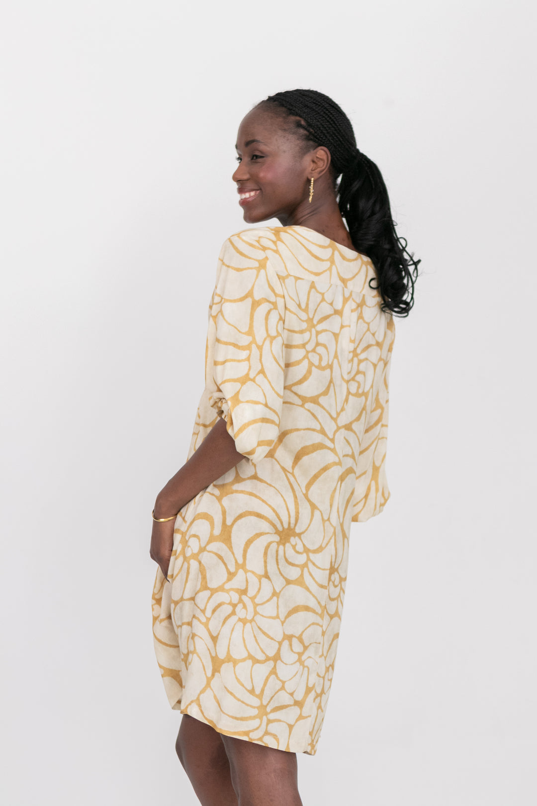 Arniston Short Dress Sand Shell Print-DRESSES-Kinda-Kinda