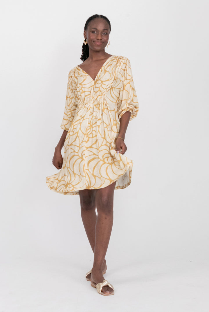 Arniston Short Dress Sand Shell Print-DRESSES-Kinda-Kinda