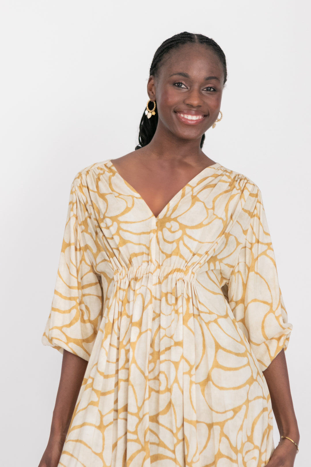 Arniston Short Dress Sand Shell Print-DRESSES-Kinda-Kinda