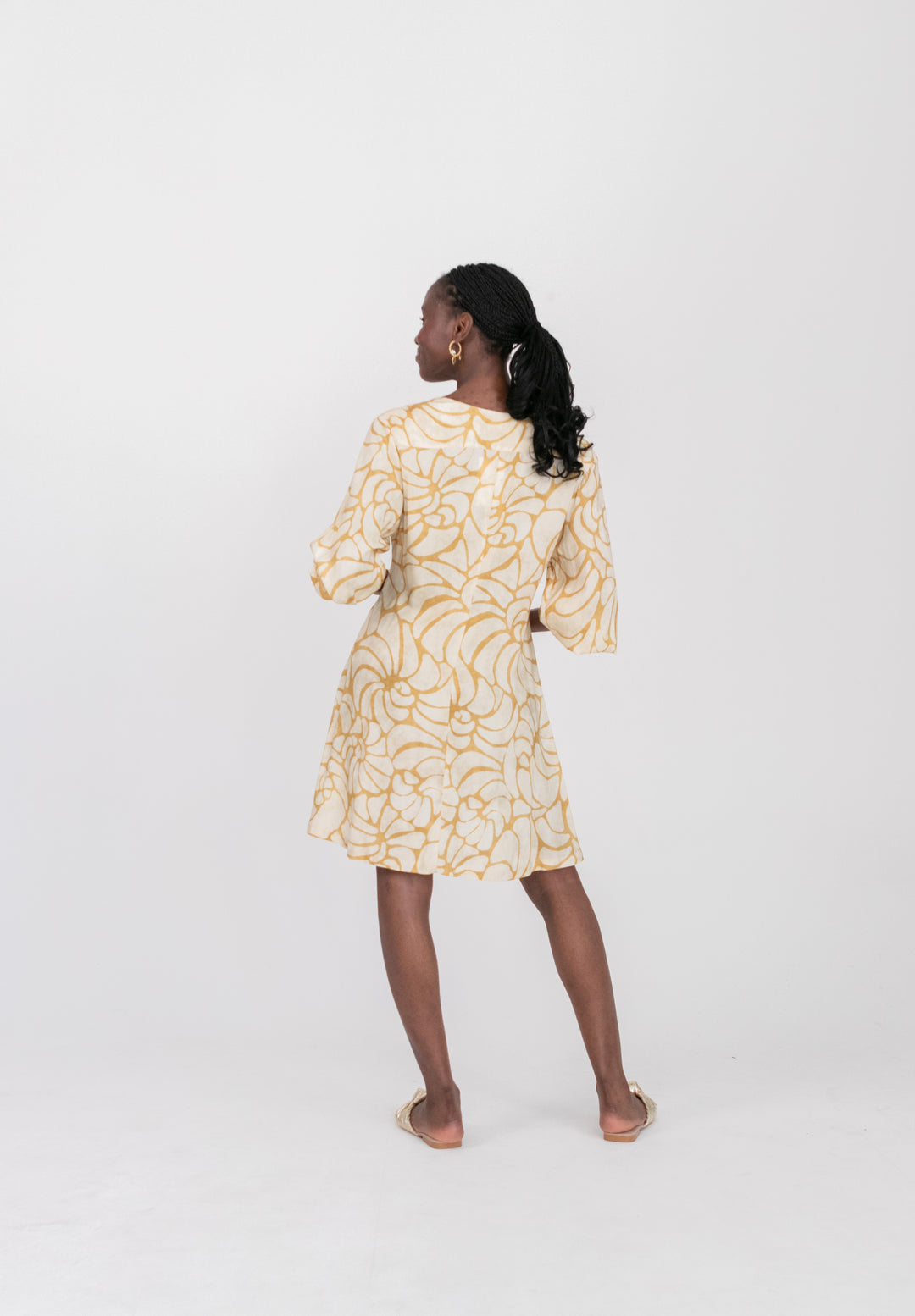 Arniston Short Dress Sand Shell Print-DRESSES-Kinda-Kinda