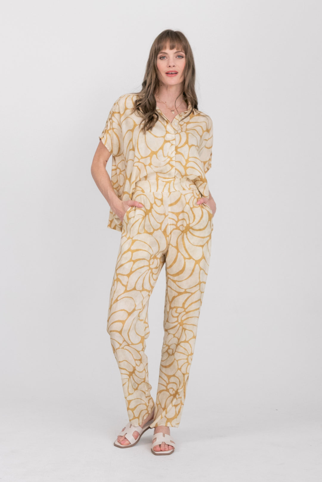 Amara Pants Sand Shell Print-PANTS-kindacollection-Kinda