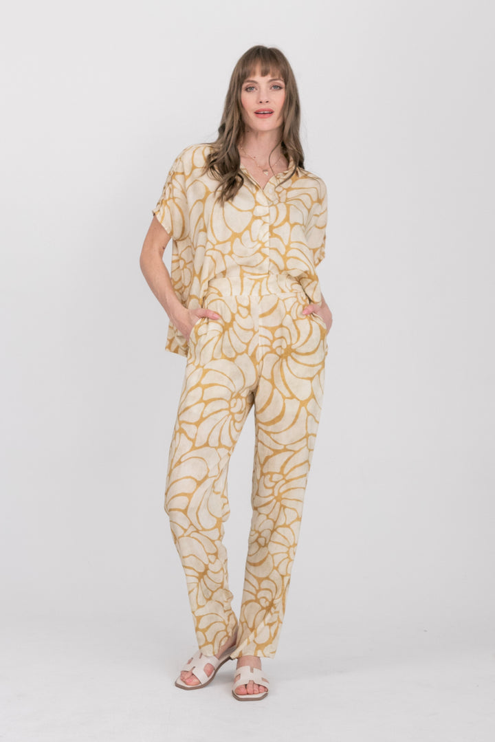 Amara Pants Sand Shell Print-PANTS-kindacollection-Kinda