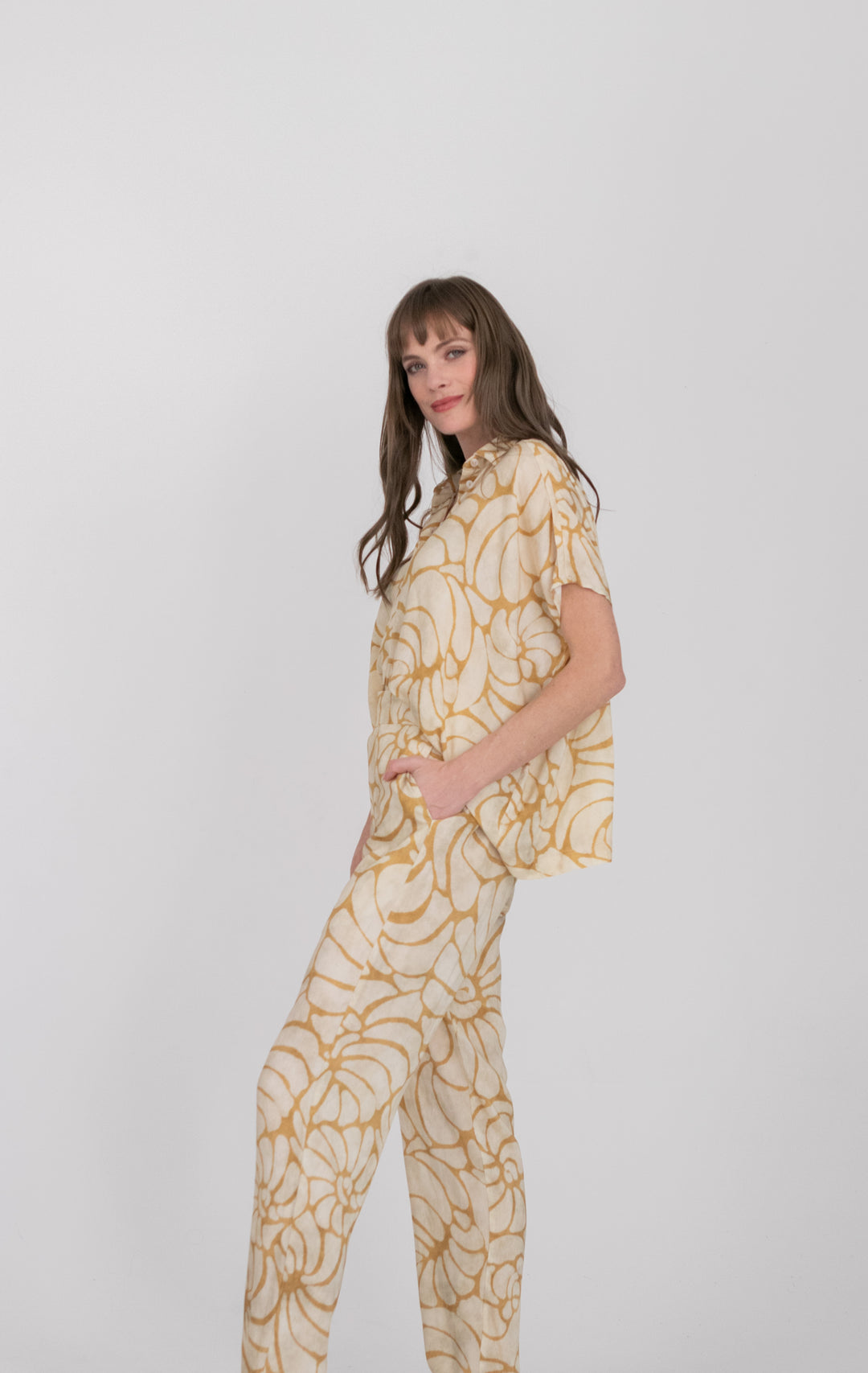 Amara Pants Sand Shell Print-PANTS-kindacollection-Kinda