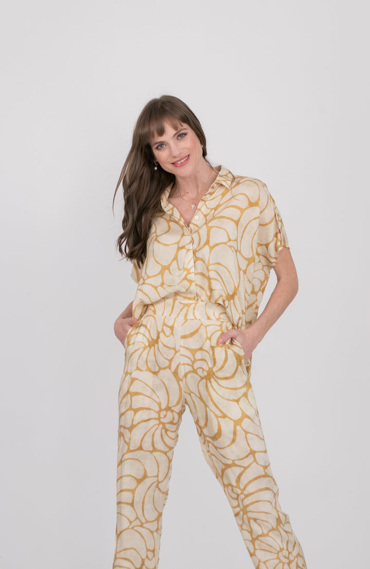 Amara Pants Sand Shell Print-PANTS-kindacollection-Kinda