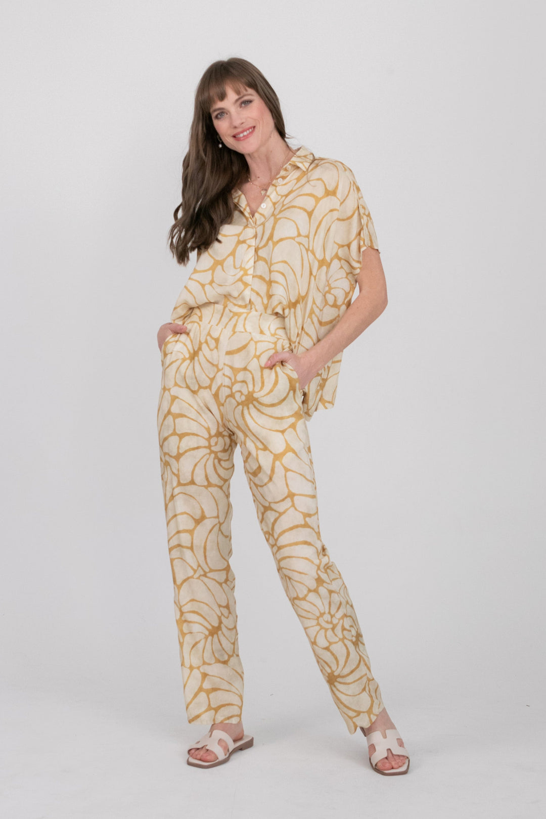 Mariam Shirt Sand Shell Print-PANTS-kindacollection-Kinda