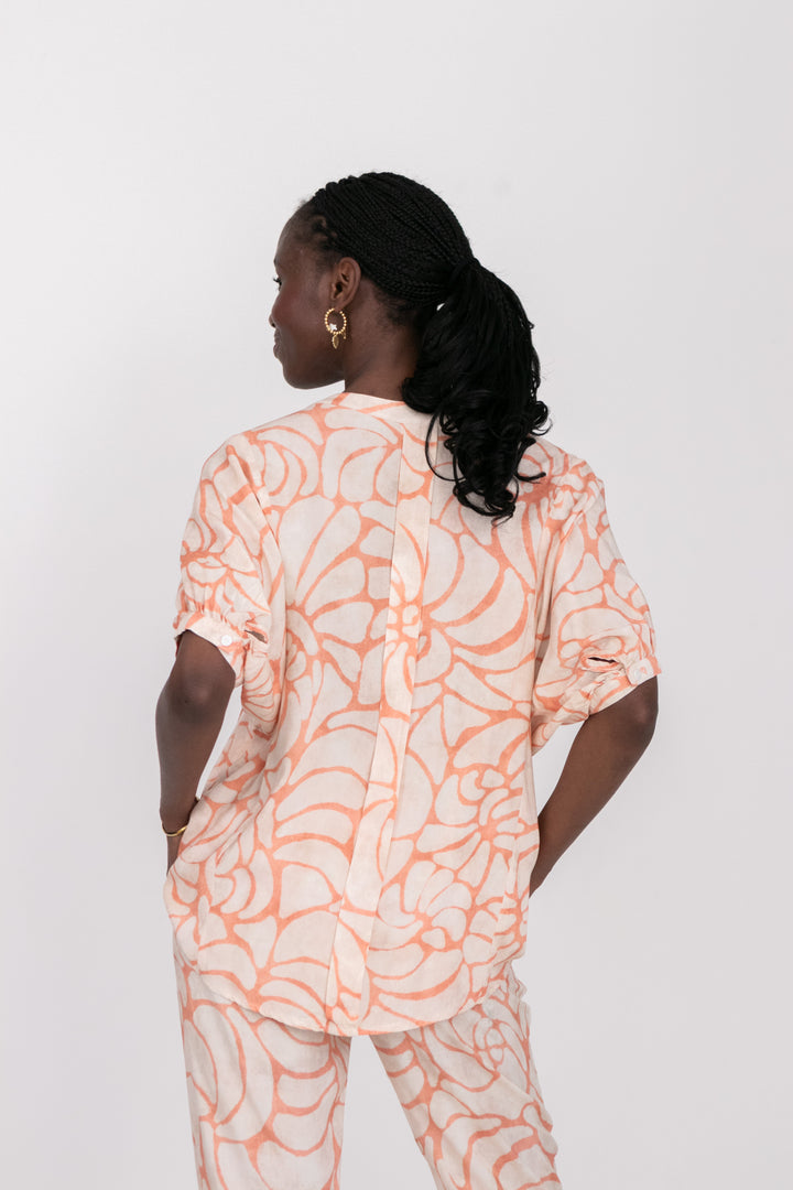 Gabi Blouse Coral Shell Print-TOPS-kindacollection-Kinda