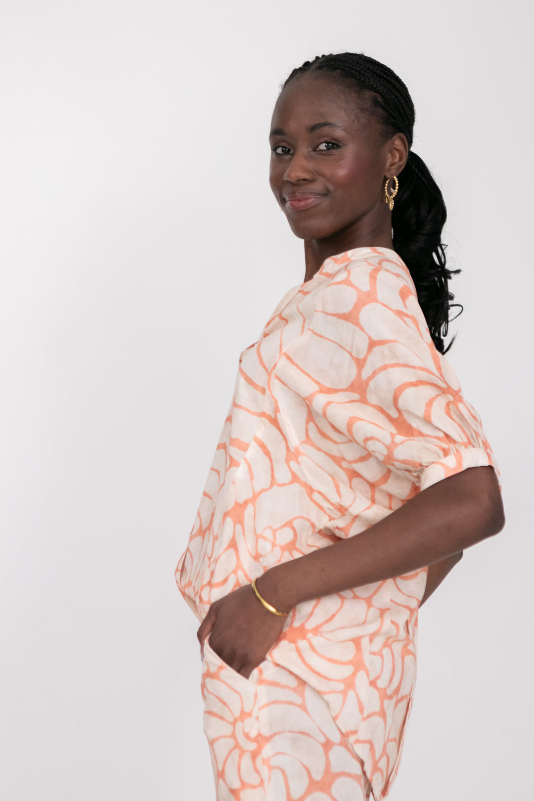 Gabi Blouse Coral Shell Print-TOPS-kindacollection-Kinda