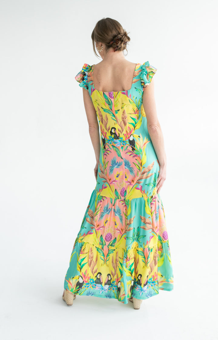 Lola Flutter Sleeve Dress Blue Toucan Print-DRESSES-kindacollection-Kinda