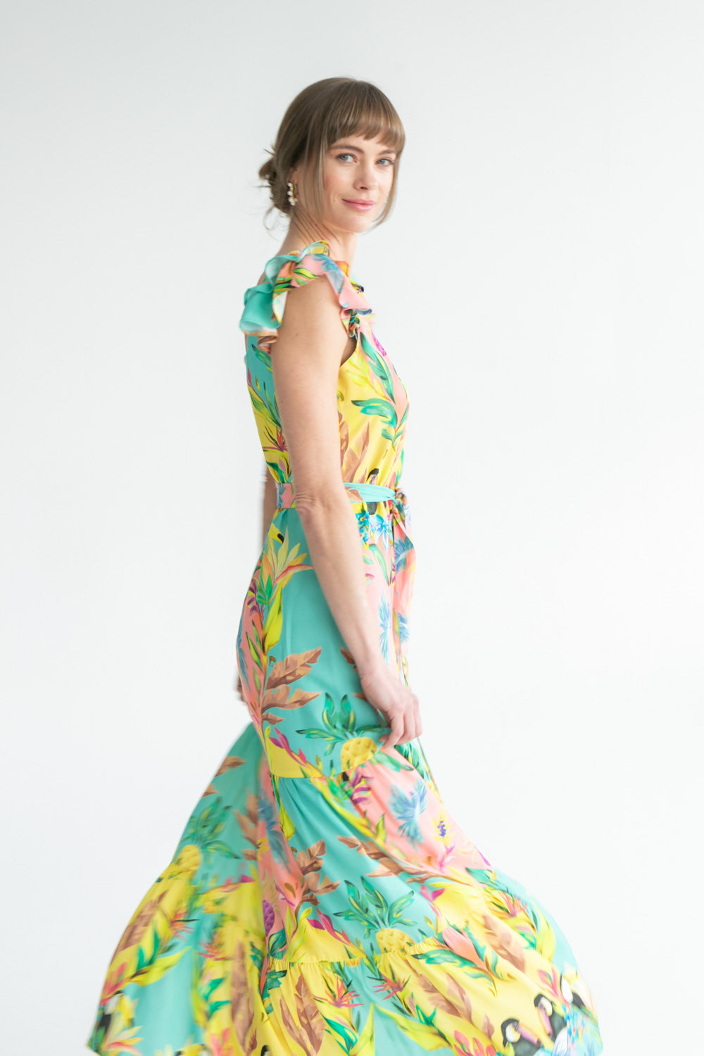 Lola Flutter Sleeve Dress Blue Toucan Print-DRESSES-kindacollection-Kinda