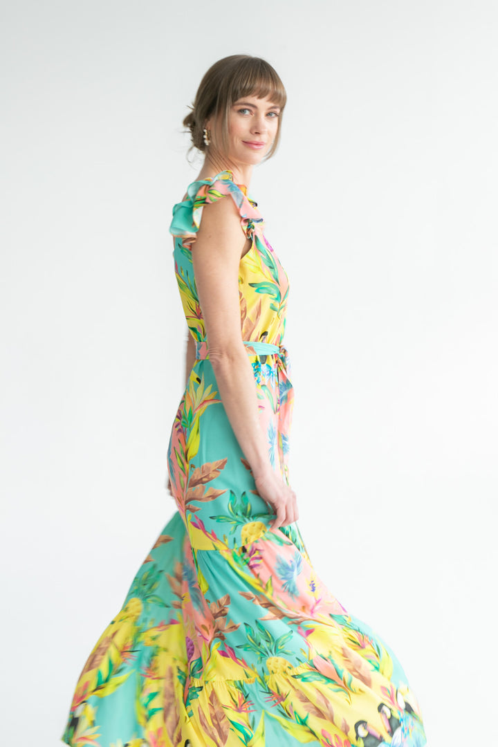 Lola Flutter Sleeve Dress Blue Toucan Print-DRESSES-kindacollection-Kinda