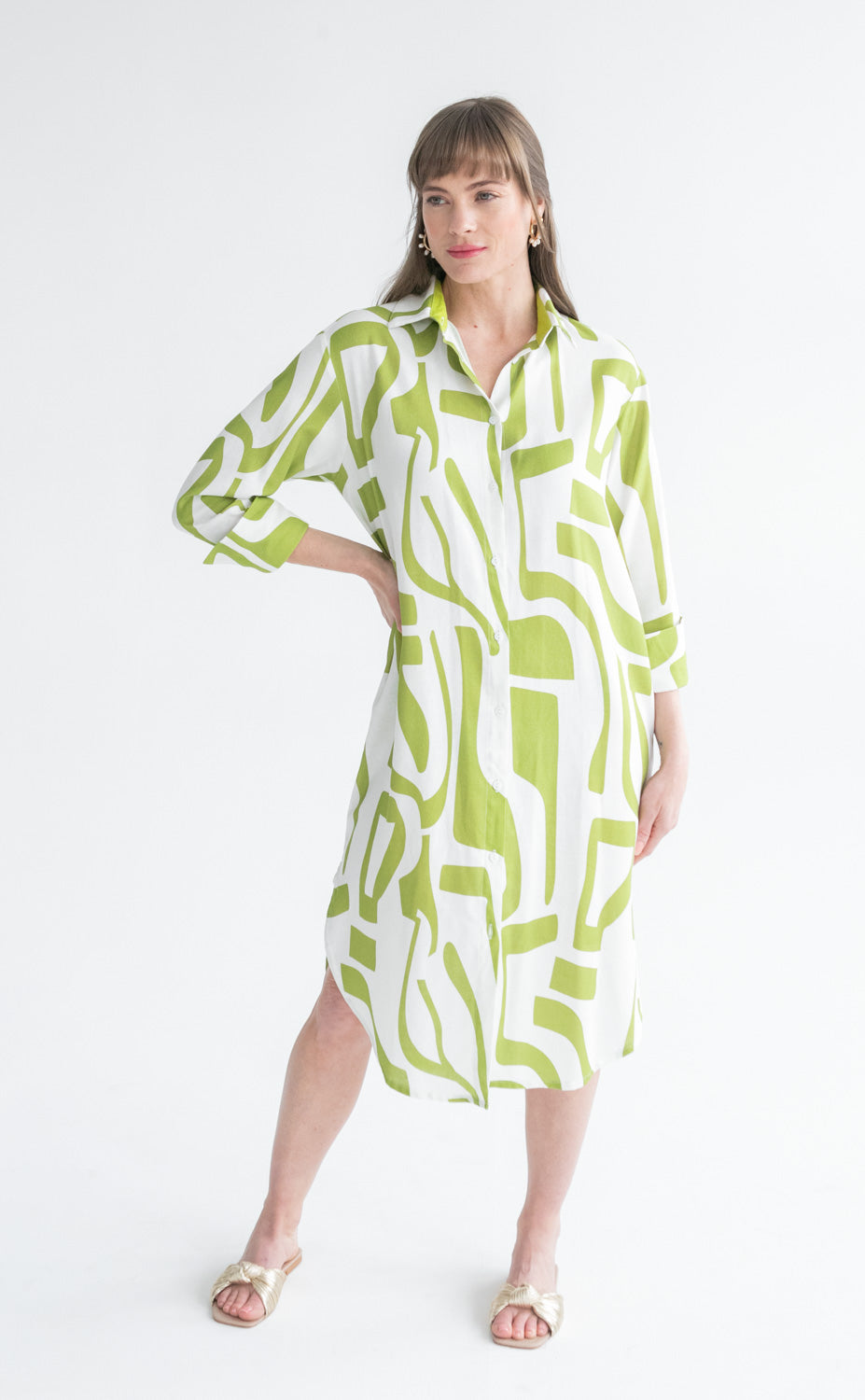 Evie Dress Green Geo-DRESSES-kindacollection-Kinda
