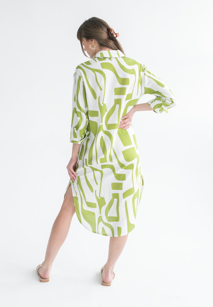 Evie Dress Green Geo-DRESSES-kindacollection-Kinda