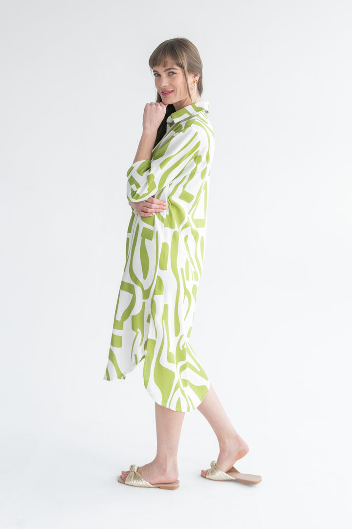 Evie Dress Green Geo-DRESSES-kindacollection-Kinda
