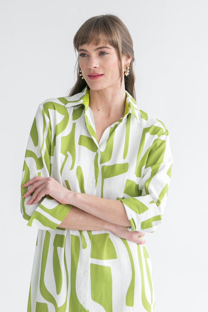 Evie Dress Green Geo-DRESSES-kindacollection-Kinda