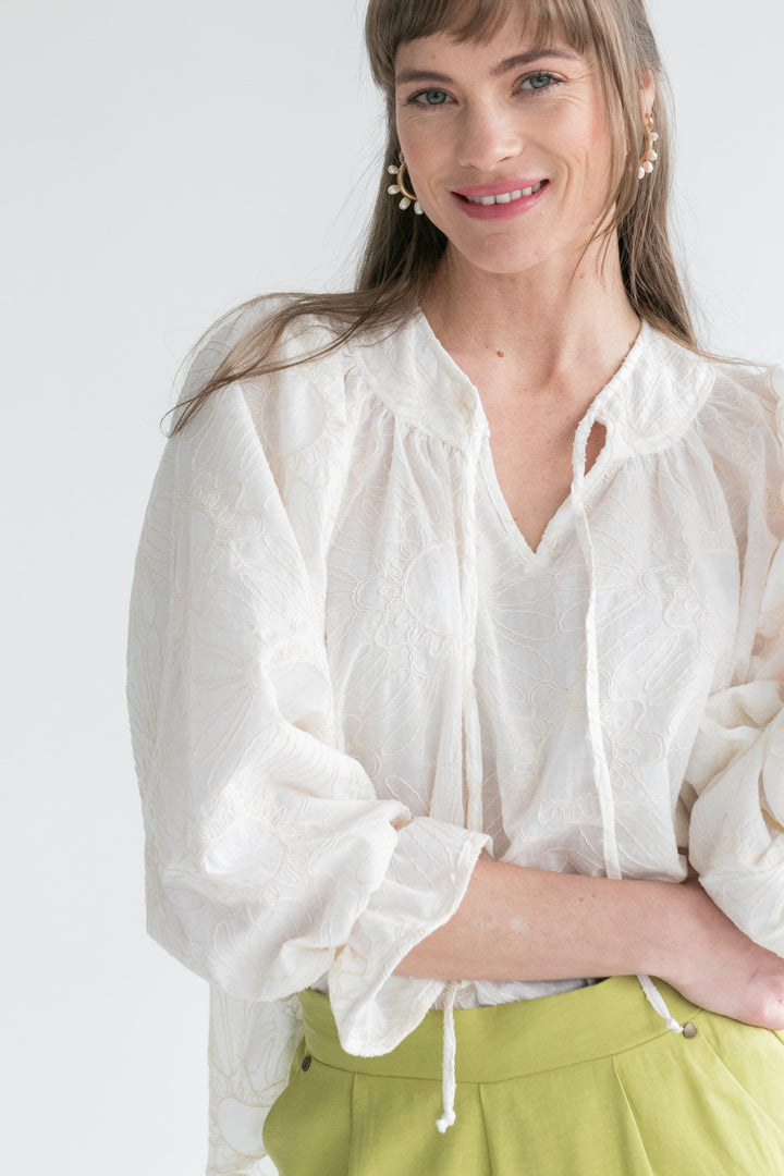 Bali Top Embroidered White Floral-TOPS-kindacollection-Kinda