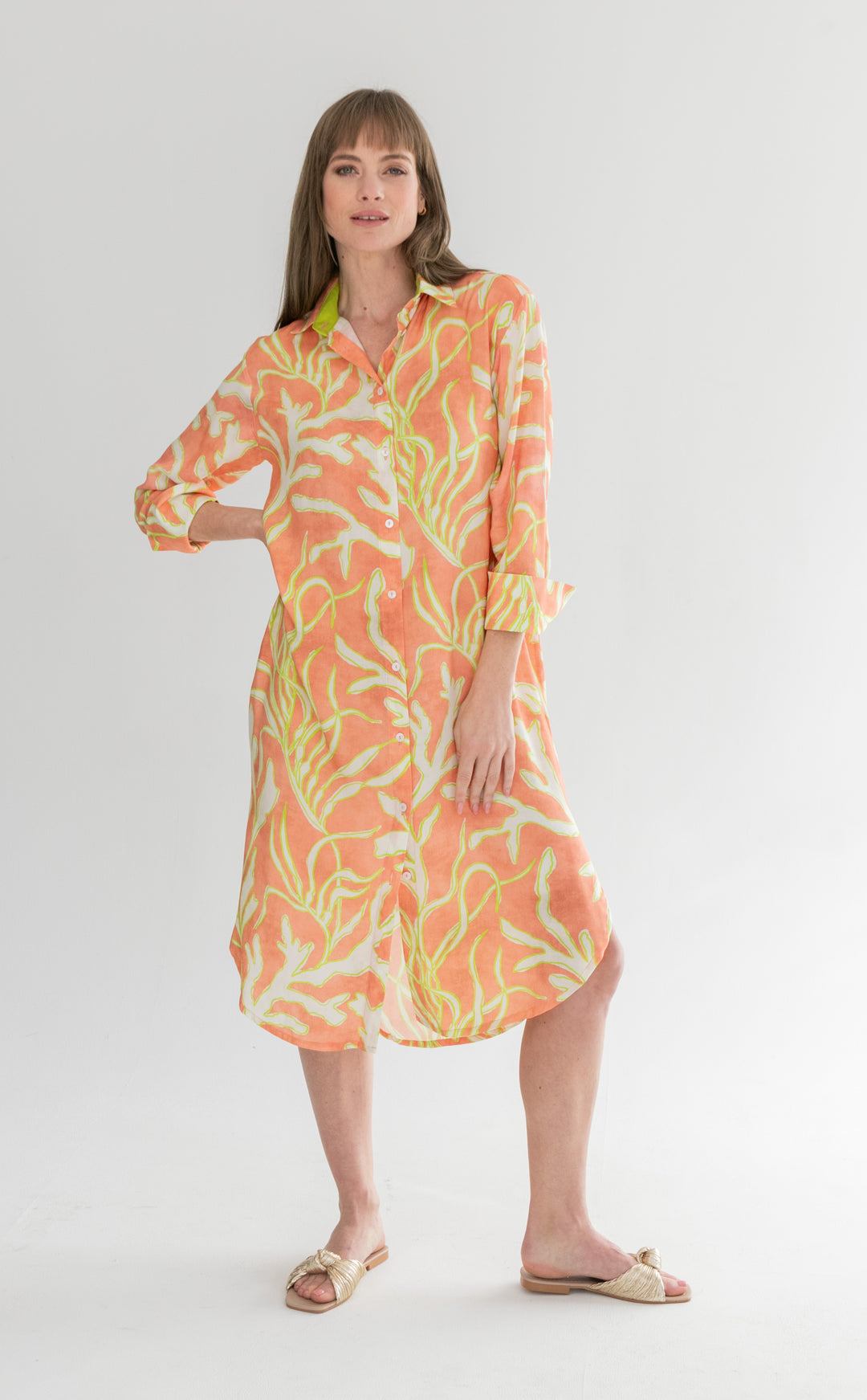 Evie Dress Lime Coral Print-DRESSES-kindacollection-Kinda