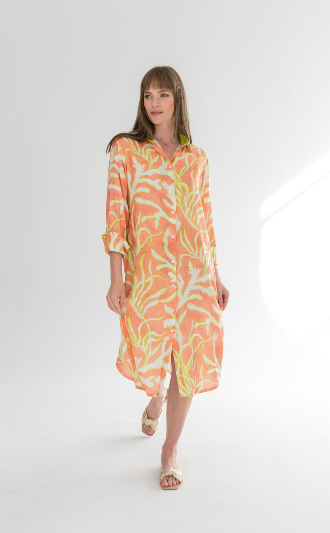 Evie Dress Lime Coral Print-DRESSES-kindacollection-Kinda