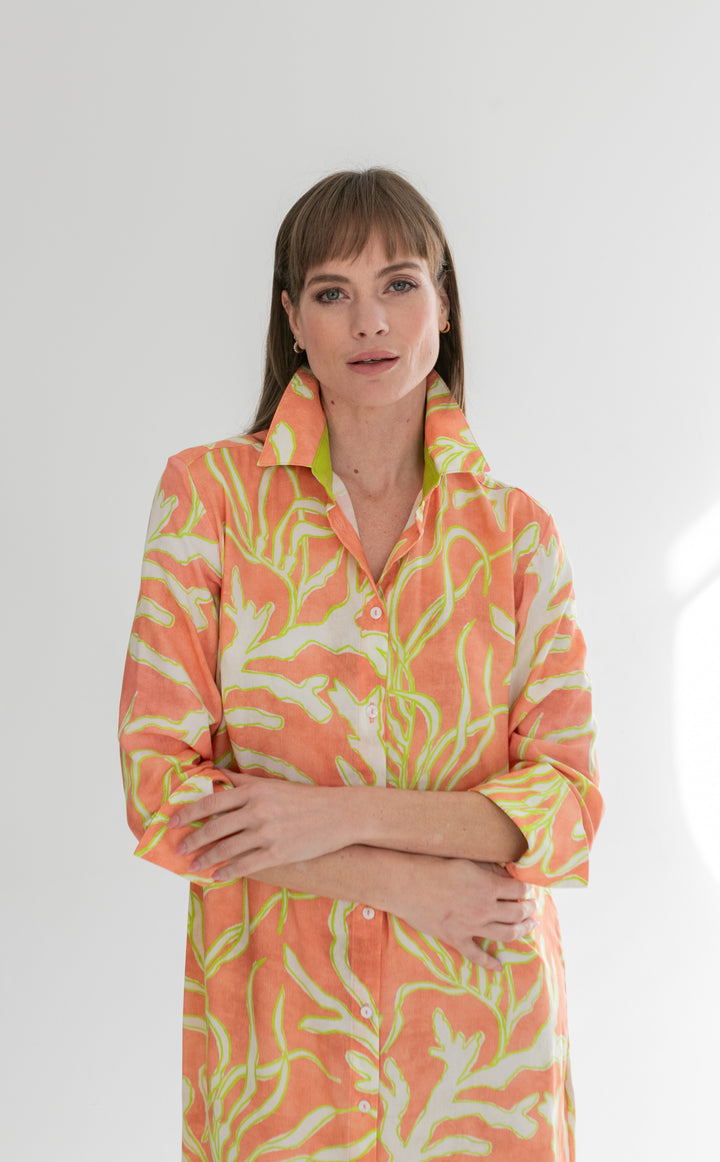 Evie Dress Lime Coral Print-DRESSES-kindacollection-Kinda