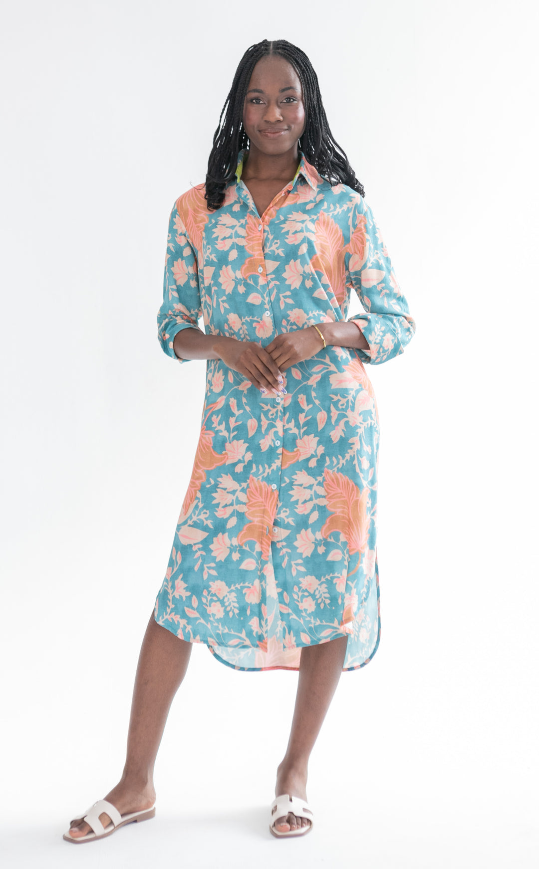 Evie Dress Blue & Pink Flower-DRESSES-kindacollection-Kinda