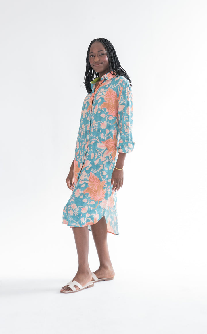 Evie Dress Blue & Pink Flower-DRESSES-kindacollection-Kinda