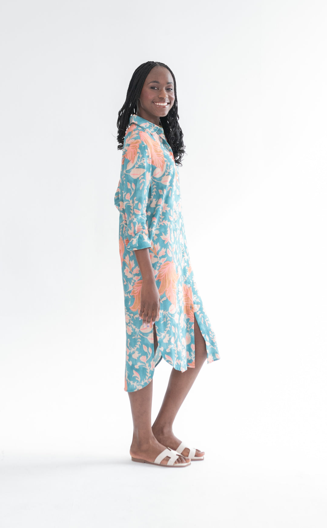 Evie Dress Blue & Pink Flower-DRESSES-kindacollection-Kinda