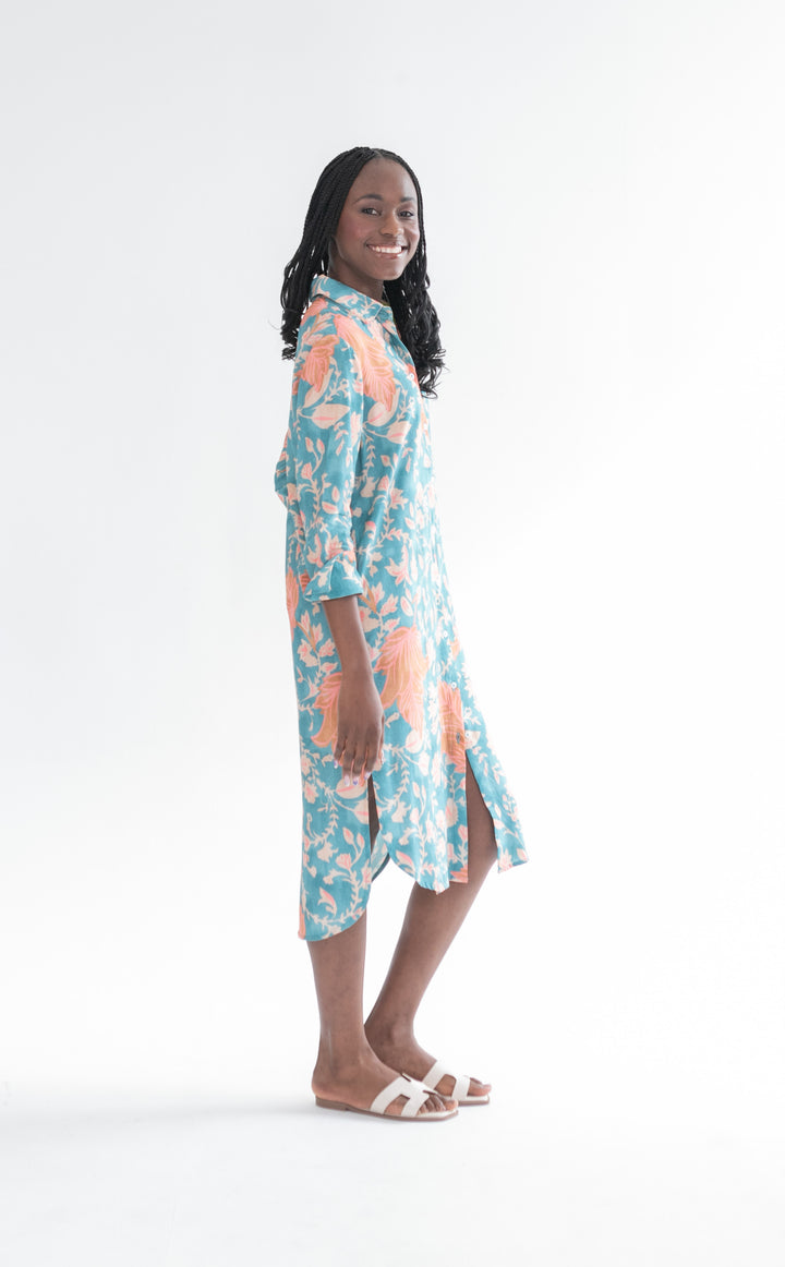 Evie Dress Blue & Pink Flower-DRESSES-kindacollection-Kinda