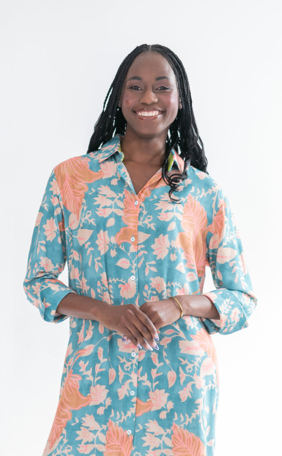 Evie Dress Blue & Pink Flower-DRESSES-kindacollection-Kinda