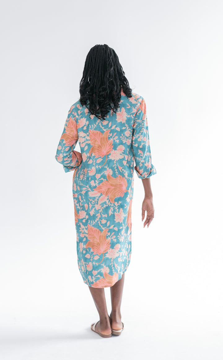 Evie Dress Blue & Pink Flower-DRESSES-kindacollection-Kinda