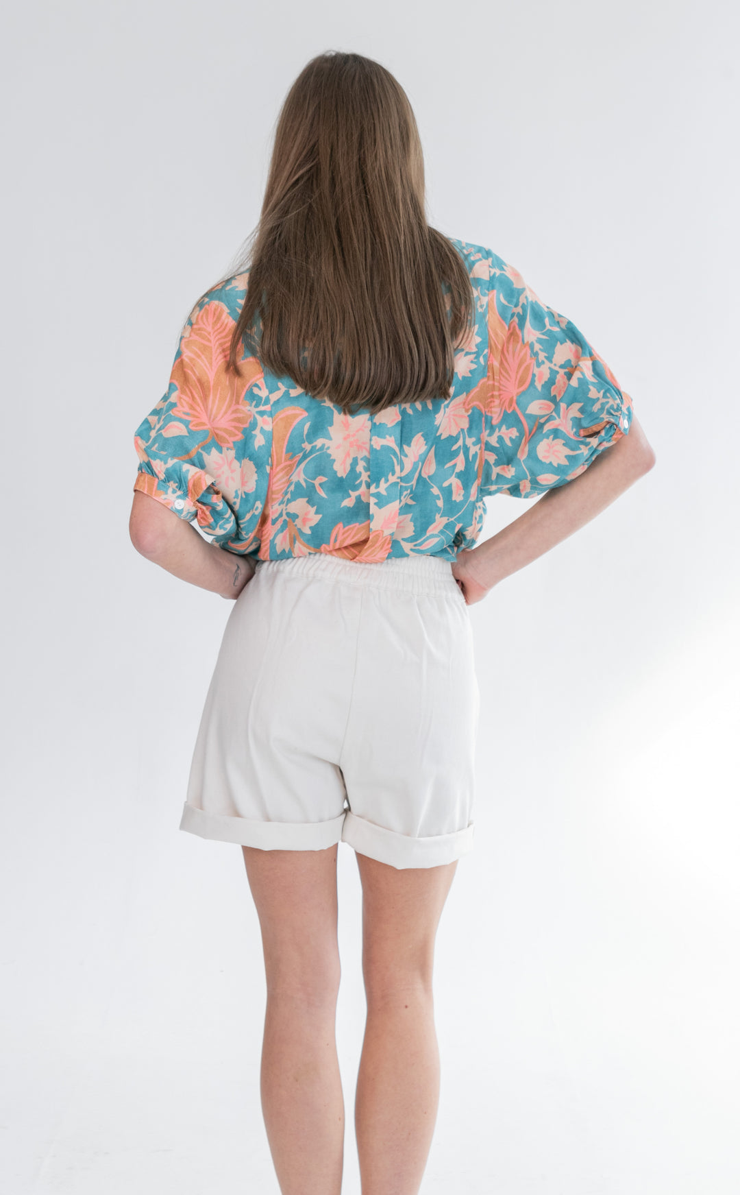 Gabi Blouse Blue & Pink Flower-TOPS-kindacollection-Kinda