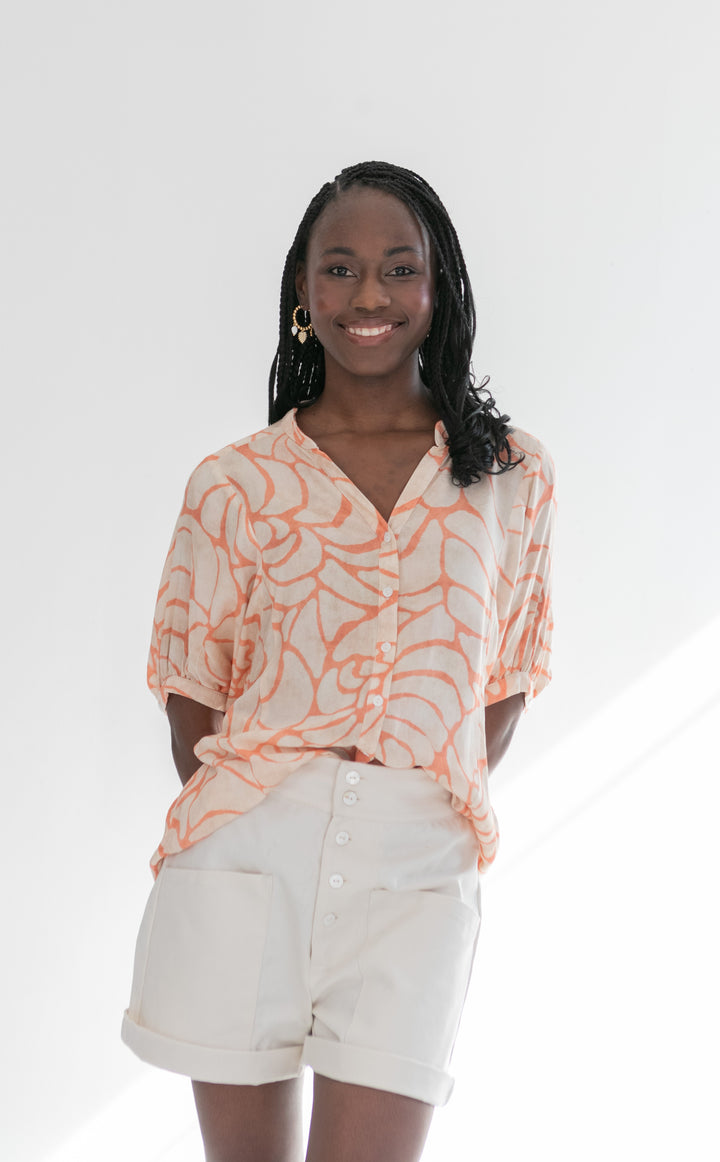 Gabi Blouse Coral Shell Print-TOPS-kindacollection-Kinda