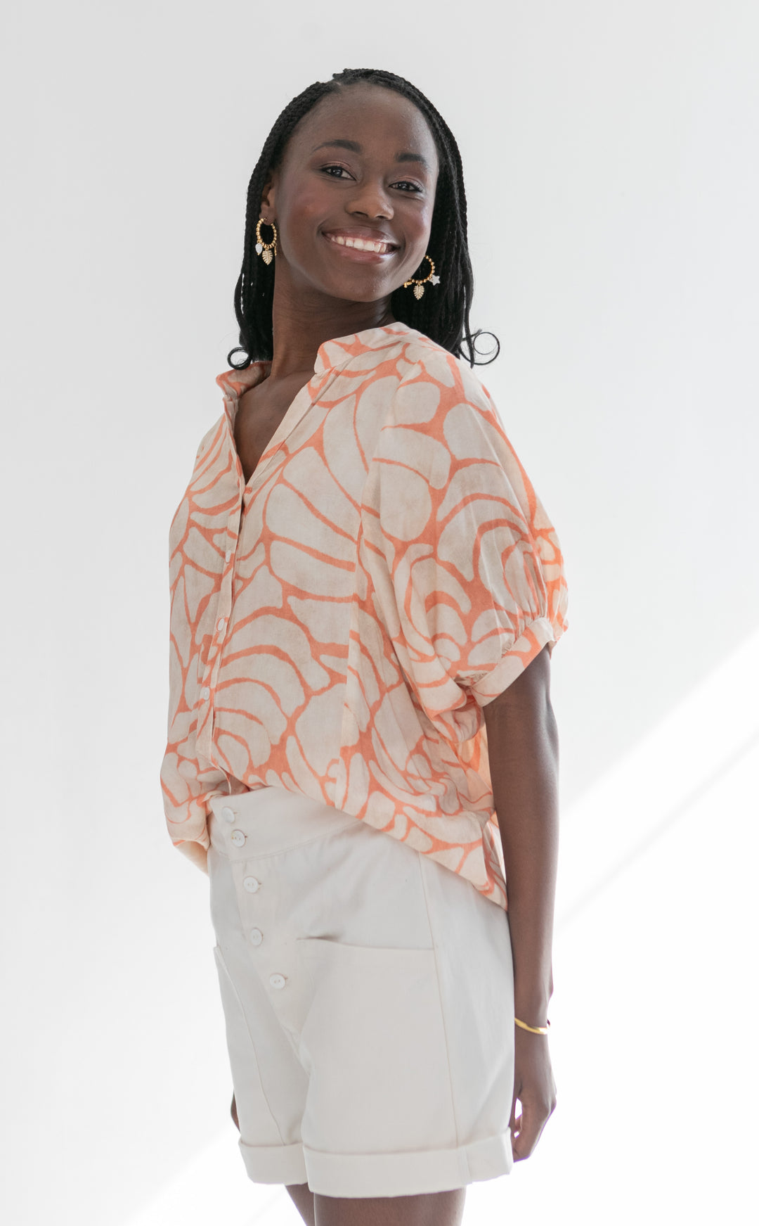 Gabi Blouse Coral Shell Print-TOPS-kindacollection-Kinda